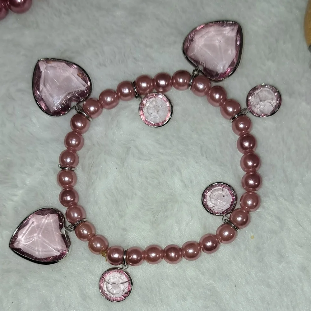 Pink and Silver Beaded Bracelet Set
